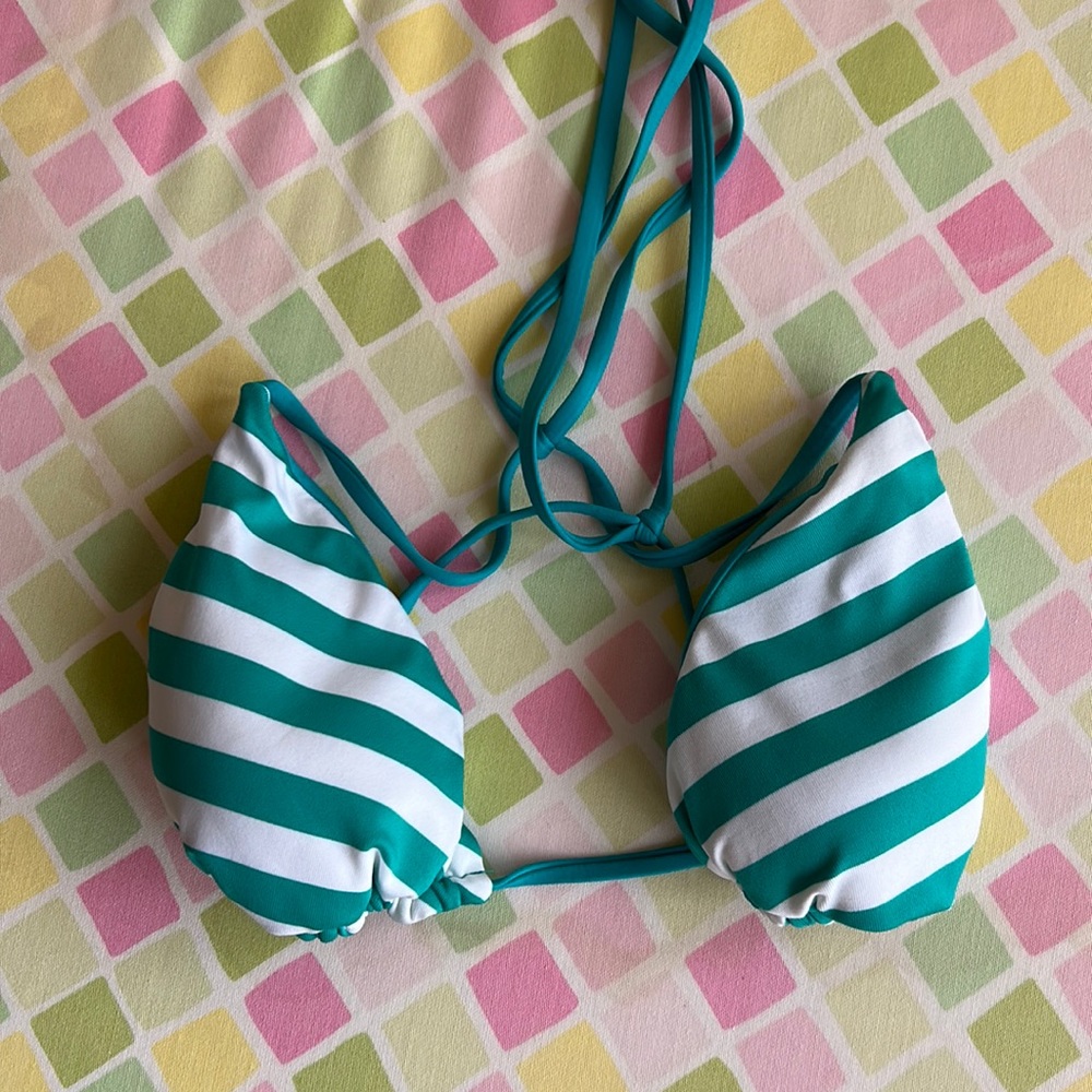 Teal green and white striped triangle bikini top - Massimo size medium